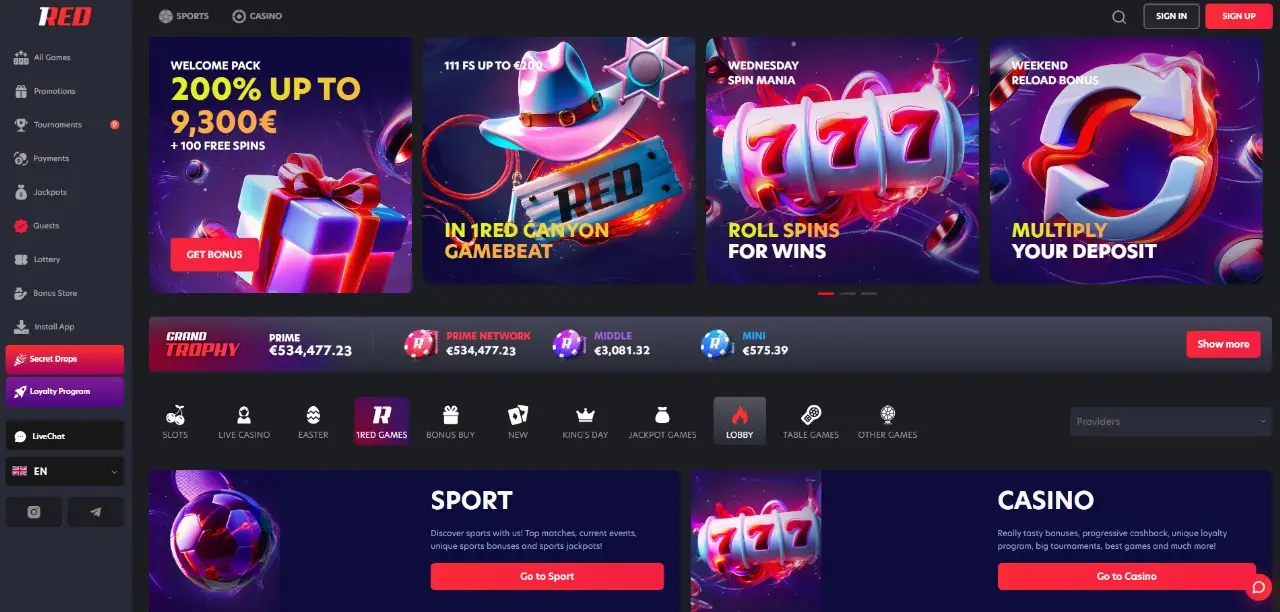 1Red Non Gamstop Casino